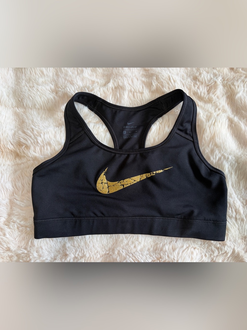 Nike Black Sports Bra with Cracked Gold Swoosh